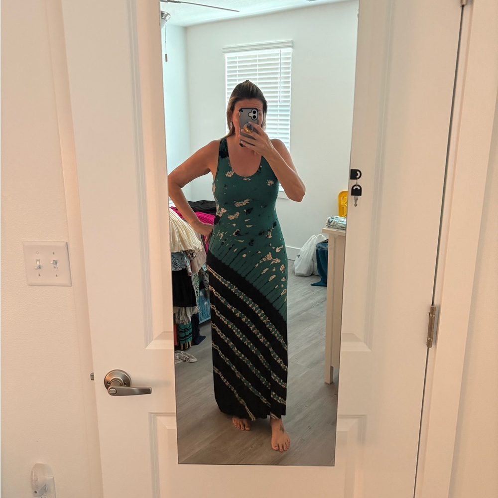 Green and Black Striped Maxi Dress